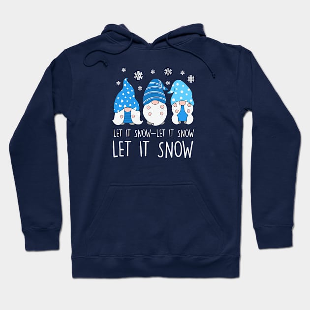 Blue and White Let It Snow Gnomes Hoodie by EdSan Designs